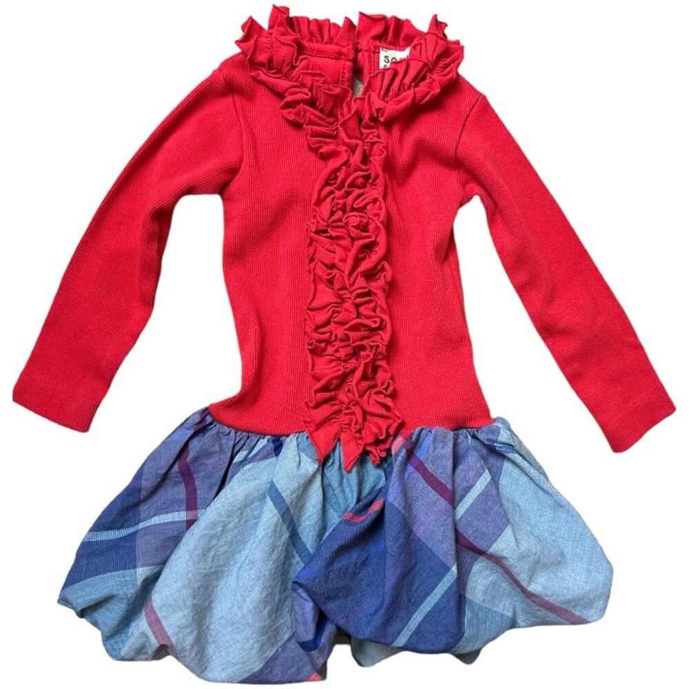 Sophie Catalou Atelier Girls Dress 12-18M Red Ruffle Plaid Bubble Skirt